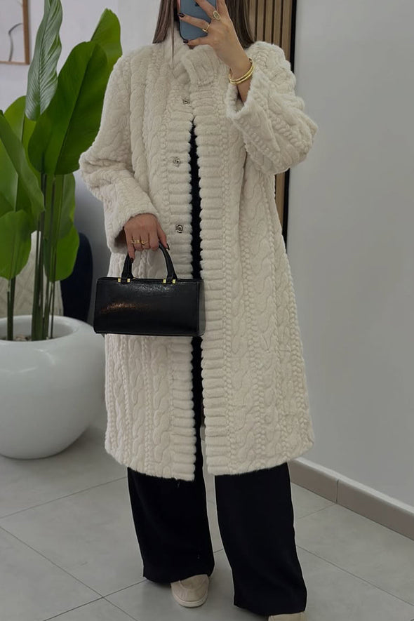 Women Round Neck Braided Style Temperament Casual Plush Jacket