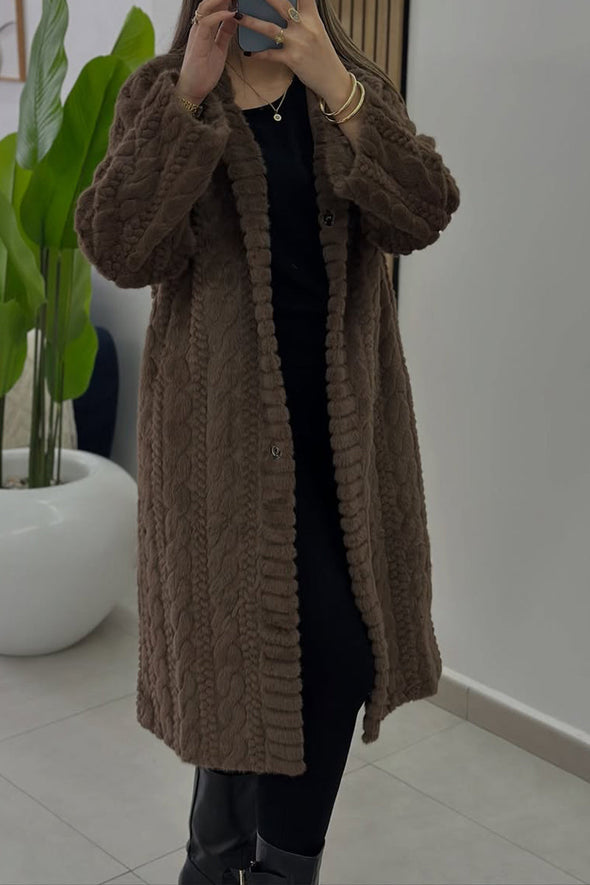 Women Round Neck Braided Style Temperament Casual Plush Jacket