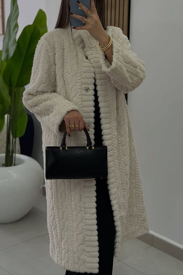 Women Round Neck Braided Style Temperament Casual Plush Jacket