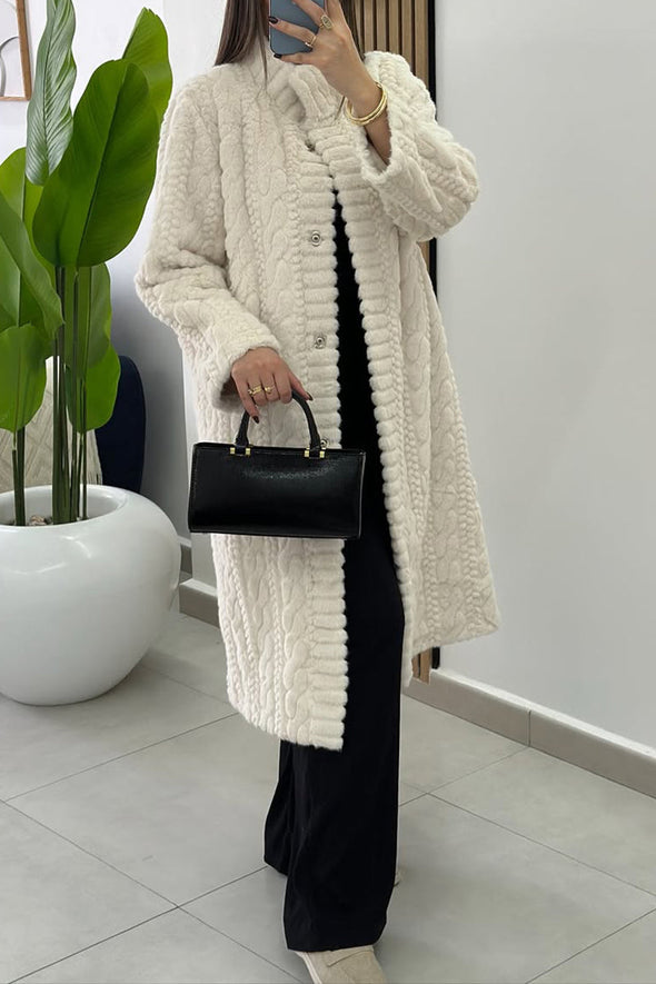 Women Round Neck Braided Style Temperament Casual Plush Jacket