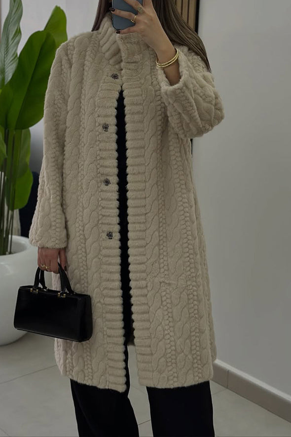 Women Round Neck Braided Style Temperament Casual Plush Jacket