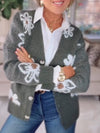 Women Printed Button-Down Casual Plush Cardigan