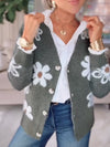 Women Printed Button-Down Casual Plush Cardigan
