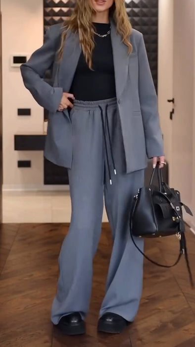 Ladies Collar Jacket+ Drawstring Pants Temperament Commuting Set