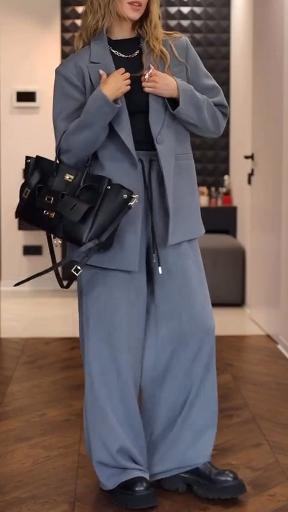 Ladies Collar Jacket+ Drawstring Pants Temperament Commuting Set