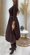 Ladies Round Neck Spliced Solid Color Casual Dress