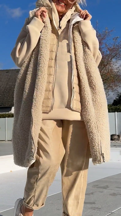 Women Hooded Patchwork Casual Plush Vest