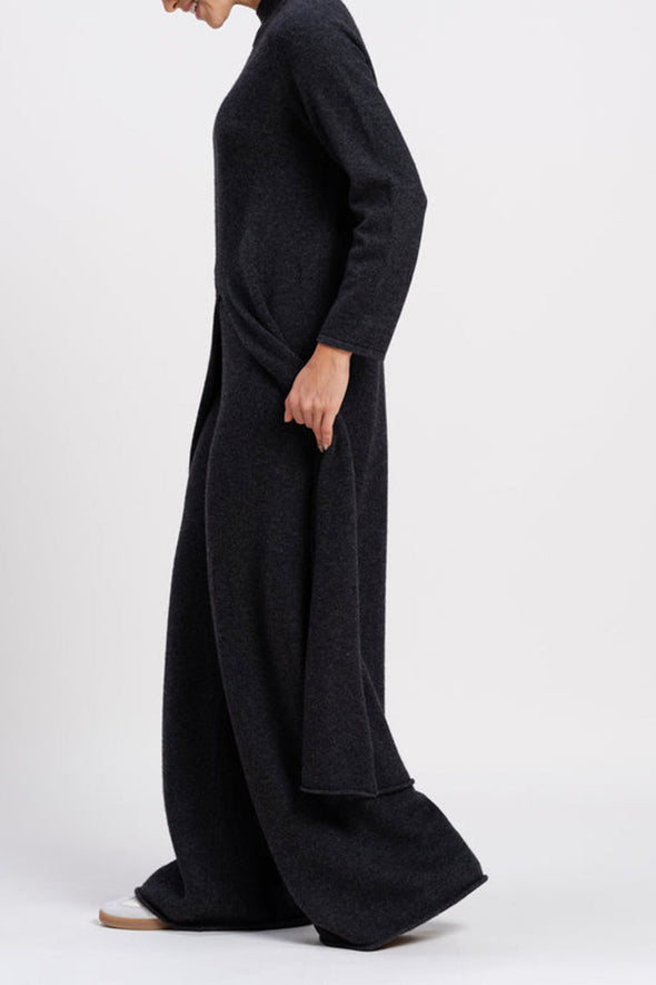 Women Round Neck Irregular Long Top+ Pants Solid Color Casual Knitted Suit