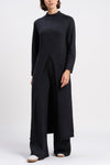 Women Round Neck Irregular Long Top+ Pants Solid Color Casual Knitted Suit