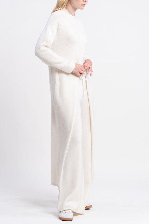 Women Round Neck Irregular Long Top+ Pants Solid Color Casual Knitted Suit