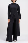 Women Round Neck Irregular Long Top+ Pants Solid Color Casual Knitted Suit