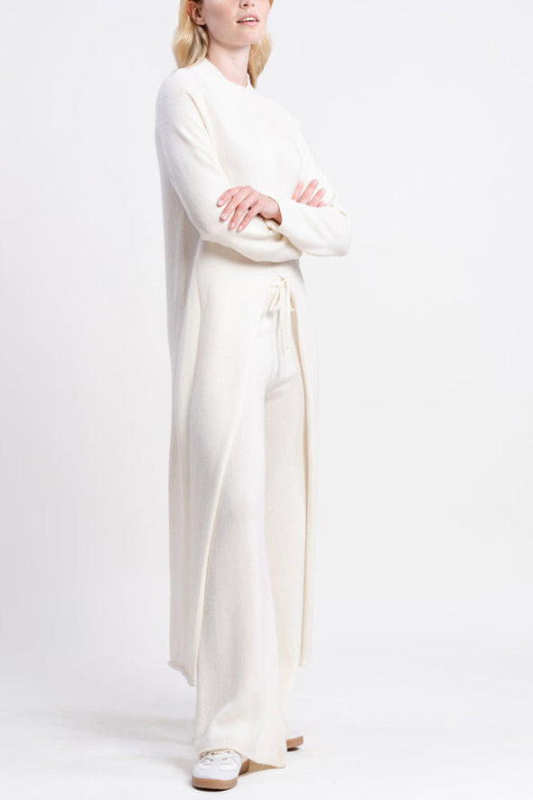 Women Round Neck Irregular Long Top+ Pants Solid Color Casual Knitted Suit