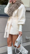 Women Fur Collar Spliced Knit Sleeve Casual Coat