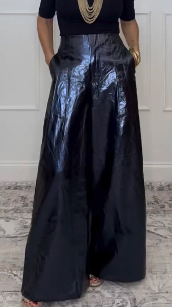 Ladies Shiny Casual Wide Leg Pants
