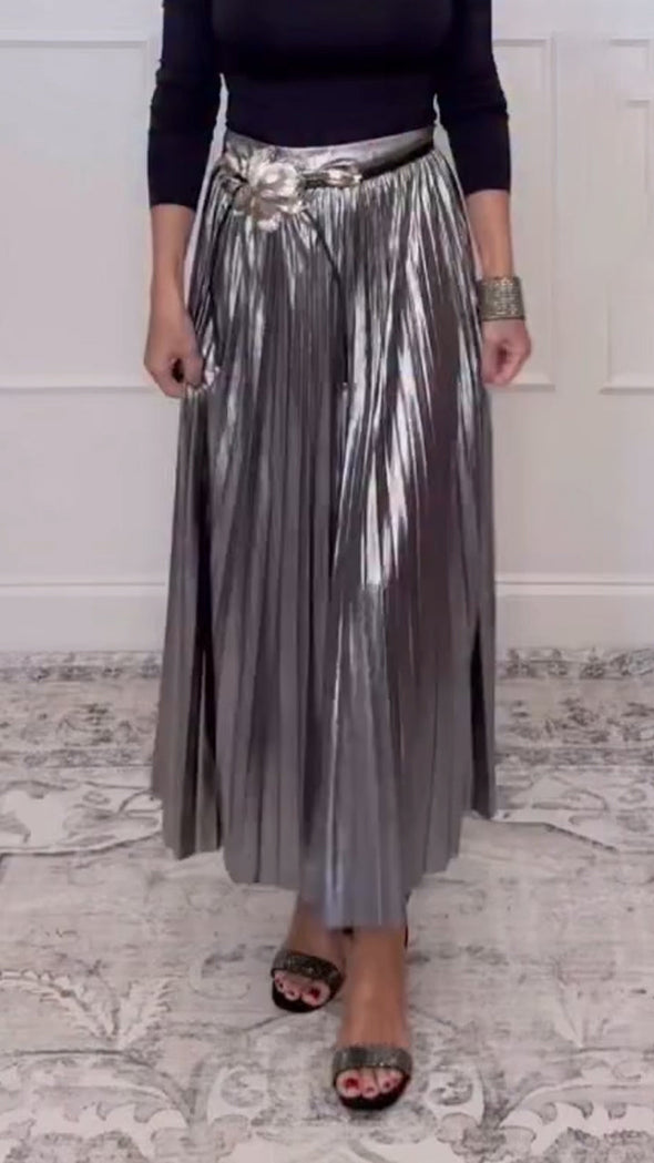 Ladies Shiny Casual Pleated Skirt