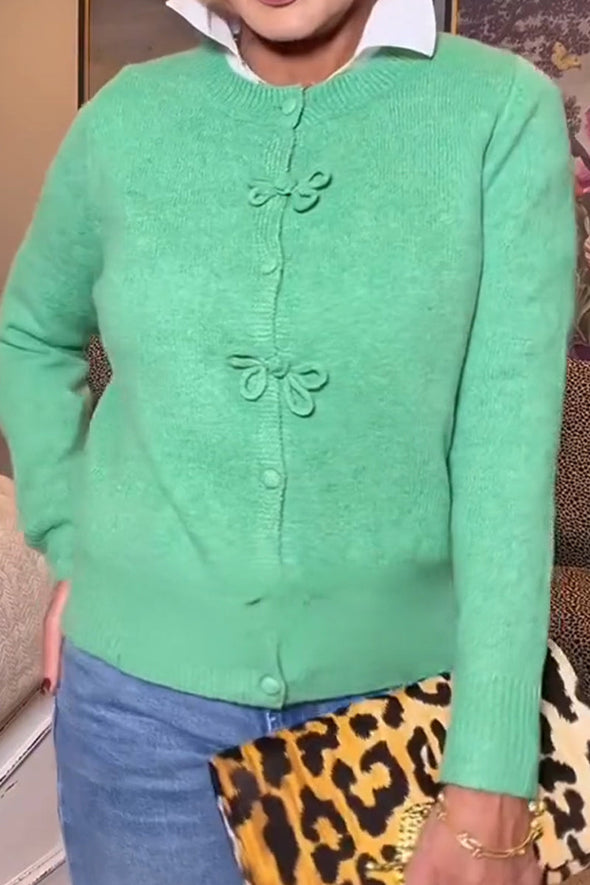 Ladies Round Neck Casual Knitted Cardigan