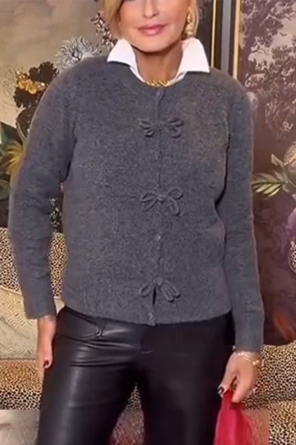 Ladies Round Neck Casual Knitted Cardigan