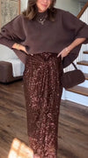 Women Round Neck Knitted Sweater+ Sequined Skirt Elegant Casual Set