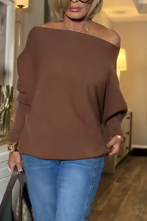 Women Round Neck Solid Color Casual Top