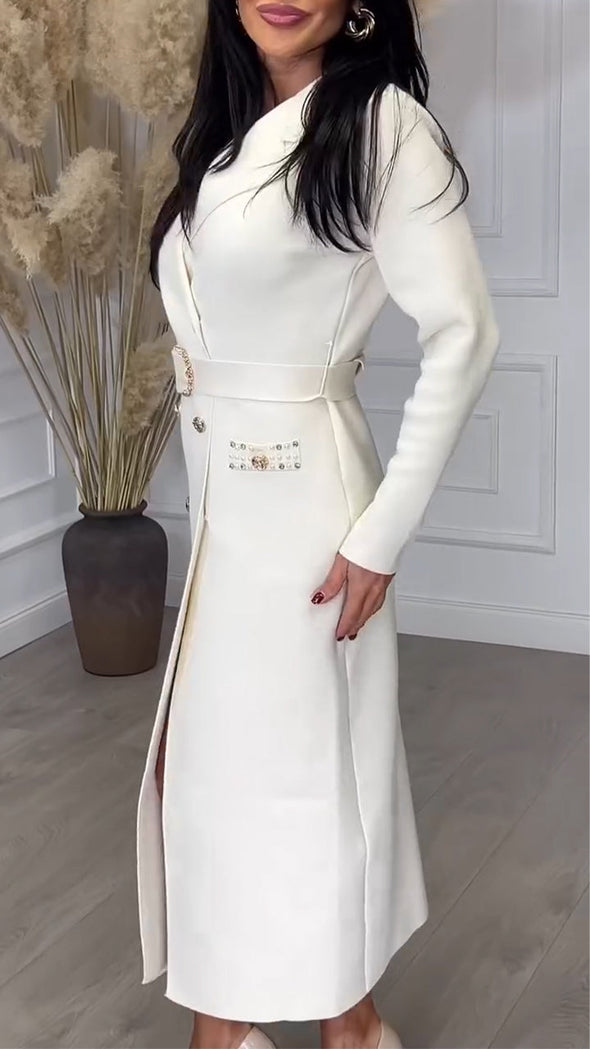 Women Lapel Double Breasted Casual Windbreaker with Temperament