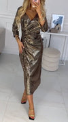 Women Deep V-neck Sequin Elegant Temperament Dress
