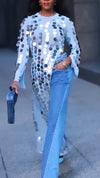 Women Round Neck Sequin Irregular Casual Long Top