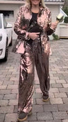 Women Collar Sequin Jacket+ Pants Temperament Casual Dinner Party Set