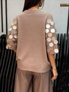 Women Round Neck Sequined Decorative Casual Top