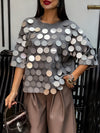 Women Round Neck Sequined Decorative Casual Top