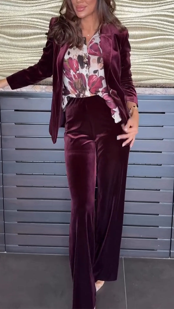 Women Collar Velvet Temperament Commuting Suit
