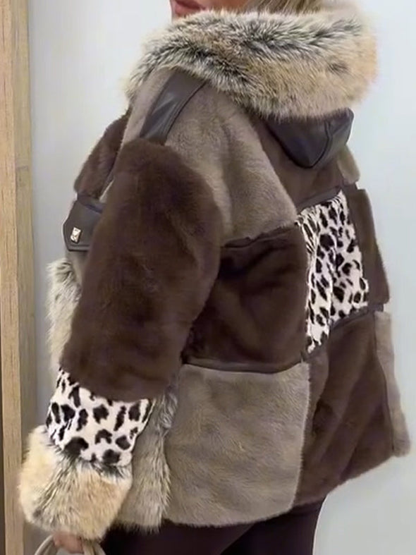 Women Hooded Fur Collar Casual Plush Coat