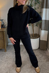 Women Turtleneck Top + Pants Solid Color Casual Suit