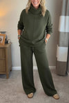 Women Turtleneck Top + Pants Solid Color Casual Suit