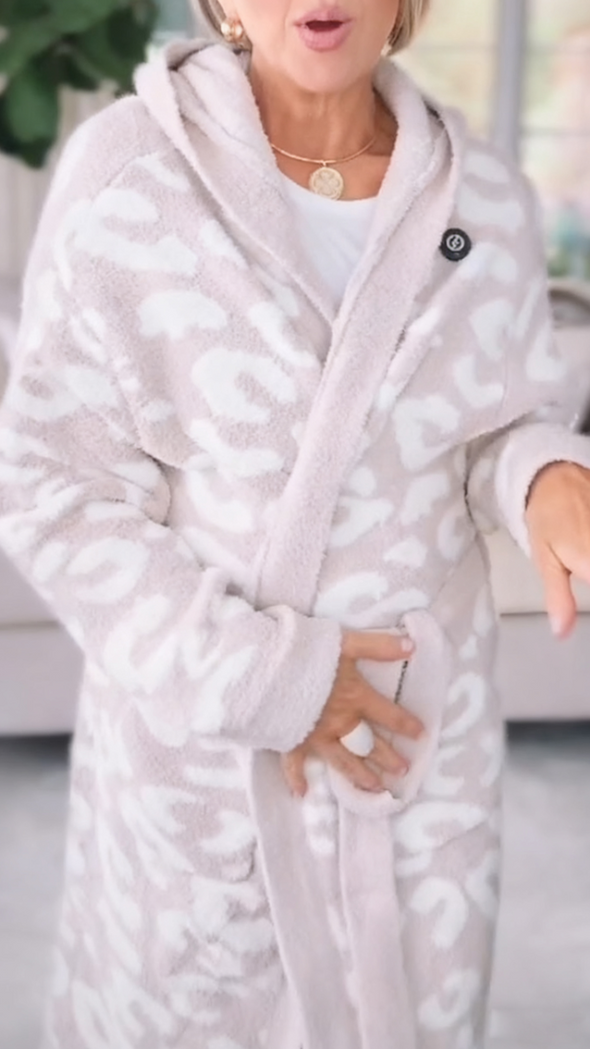 Women Hooded Printed Casual Plush Coat