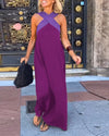 Women's Cross Halter Neck Sleeveless Stitching Dress