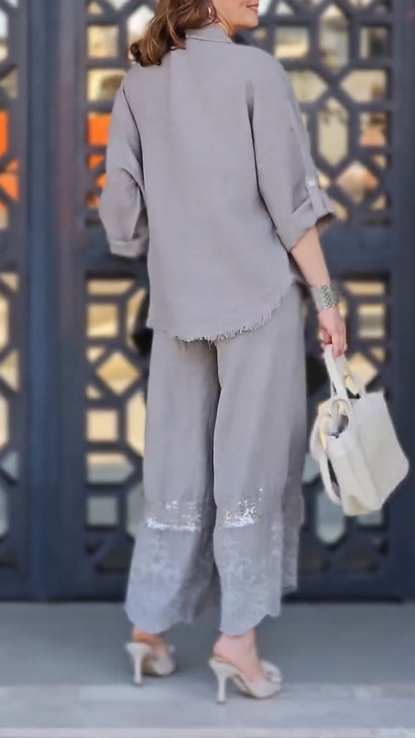 Women's Round Neck Stitching Printed Gold-stamped Commuter Suit