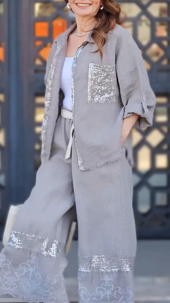 Women's Round Neck Stitching Printed Gold-stamped Commuter Suit