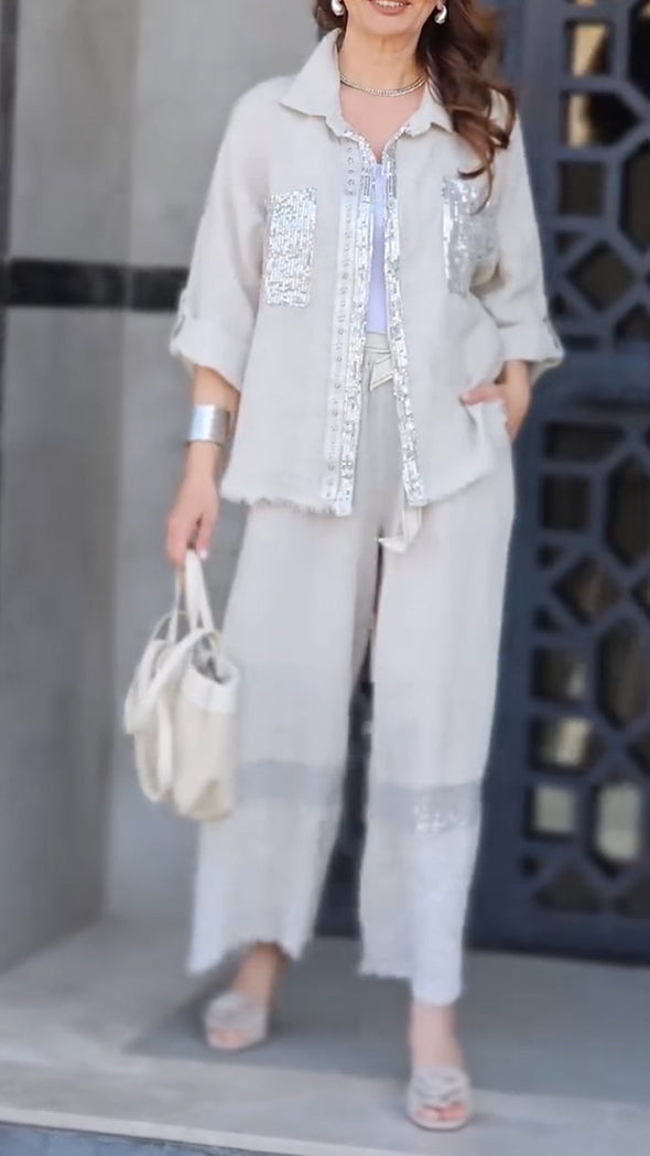 Women's Round Neck Stitching Printed Gold-stamped Commuter Suit