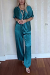 Women's Casual Comfortable V-neck Satin Short-sleeved Two-piece Suit