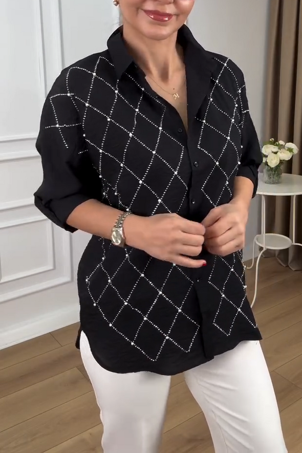 Women's Casual Diamond Hot Diamond Single-breasted Shirt
