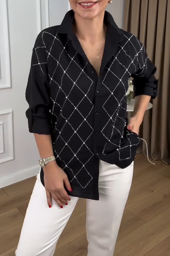 Women's Casual Diamond Hot Diamond Single-breasted Shirt