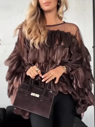 Women Round Neck Splicing Temperament Casual Top