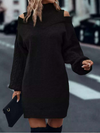 Women Half High Neck Off-Shoulder Long Sleeve Knitted Dress