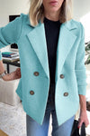 Women's Lapel Button Knitted Sleeve Casual Coat with Two Side Pockets