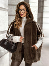 Women Plush Hooded Vertical Stripe Printed Casual Coat