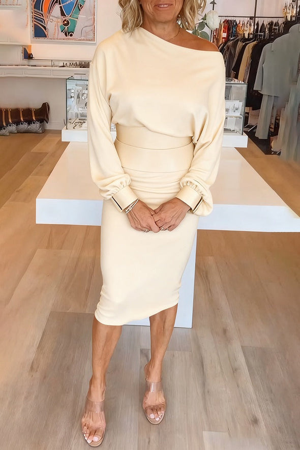 Womens Round Neck Solid Color Dress Waist Cover