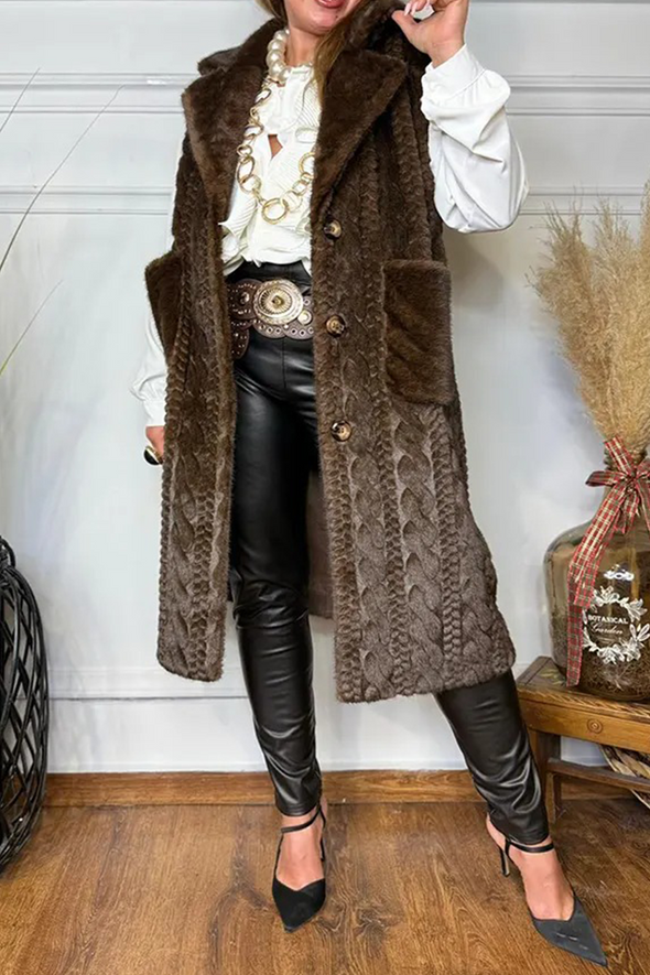 Women Laple Collar Casual Plush Long Vest