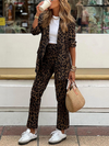 Womens Lapel Leopard Print Casual Set