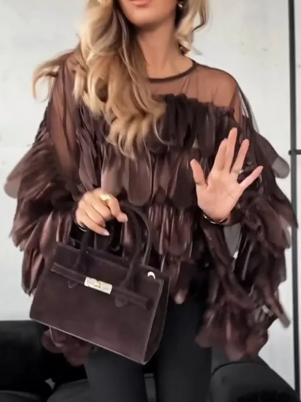 Women Round Neck Splicing Temperament Casual Top