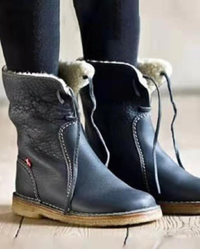 Add velvet lace-up flat bottom plus size casual boots
